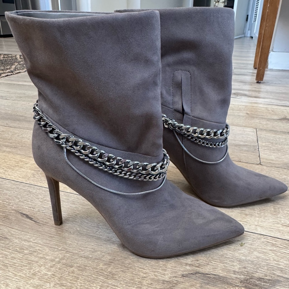 Mid booties new 9.5 INC grey with silver chains